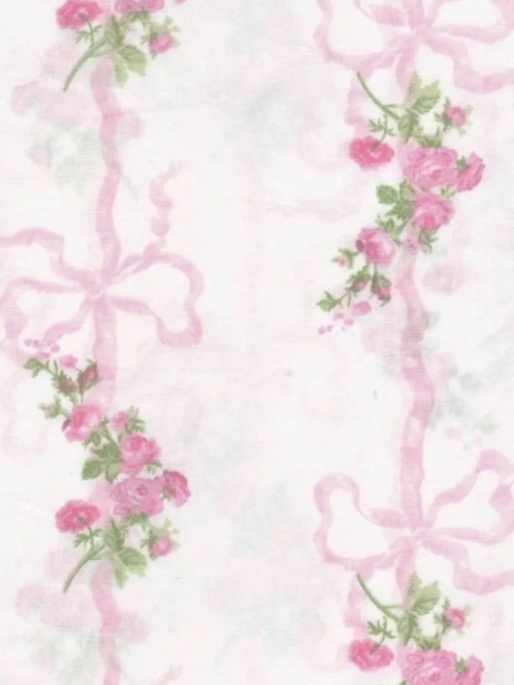 Laura Ashley~Pillowcase Pair~ Pink Floral Ribbon 100% Cotton Percale Standard